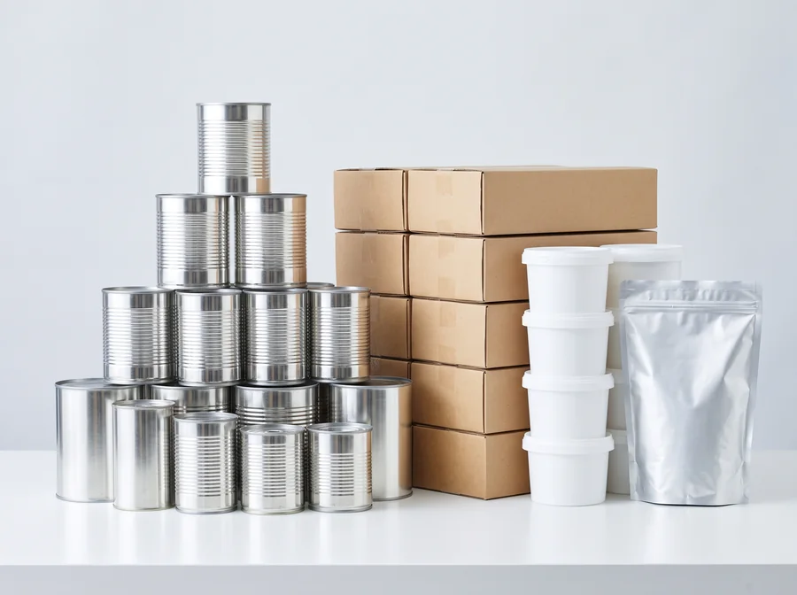 Bulk canned and packaged foods — tins, cartons and tubs